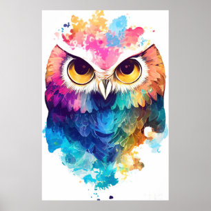 Uggla Bird Vild Natur Animal Färg Art Painting Poster