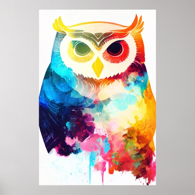 Uggla Bird Vild Natur Animal Färg Art Painting Poster (Framsidan)