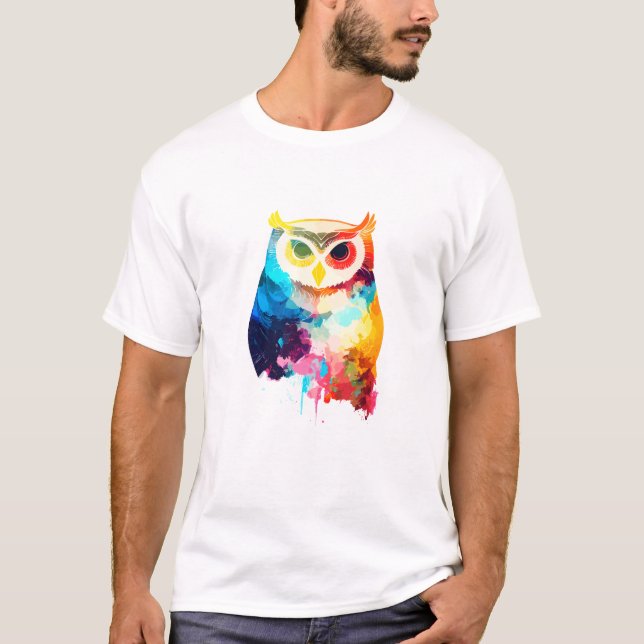 Uggla Bird Vild Natur Animal Färg Paint T Shirt (Framsida)
