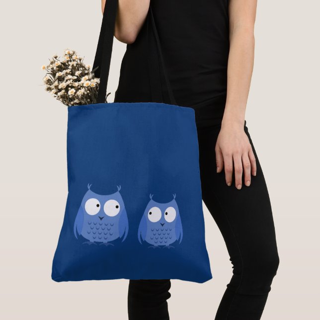 Uggla Birds Funny Cute Blue Tecknad Animals Girly Tygkasse (Närbild)