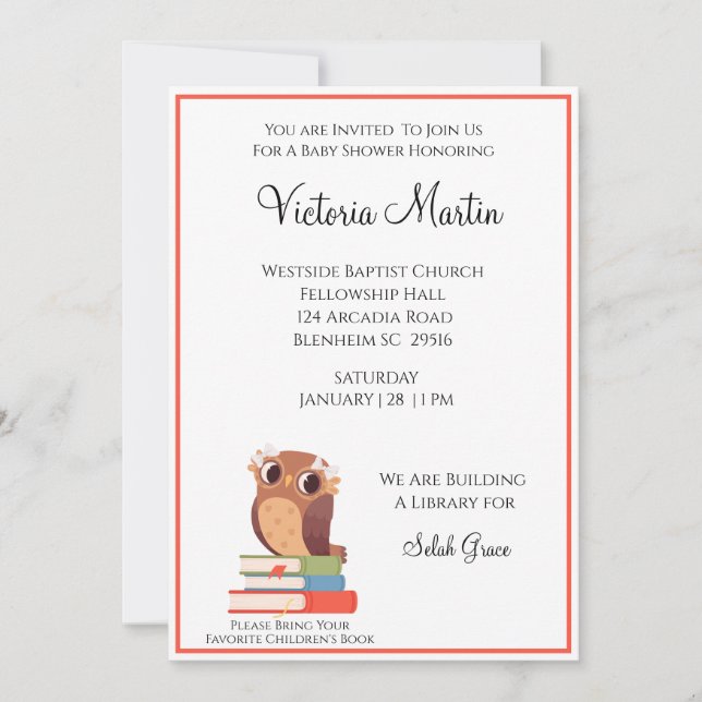 Uggla bjuder in en Bok-babyskabinbjudan Inbjudningar (Framsida)