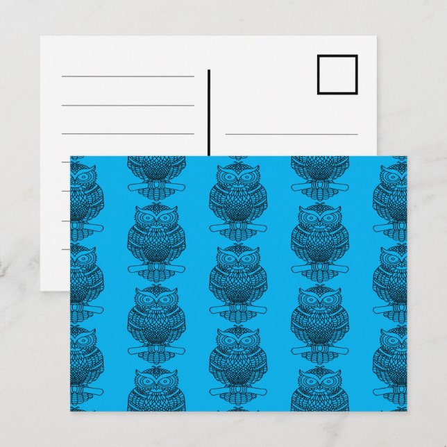 Uggla (blå mönster) - vykort (Fram/baksida)
