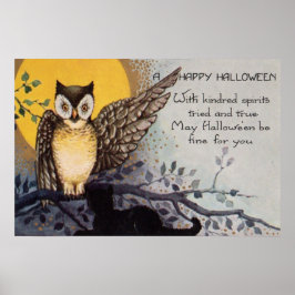 Uggla Black Cat Full Moon Träd Natt Poster