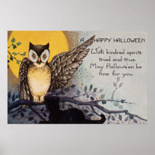 Uggla Black Cat Full Moon Träd Natt Poster