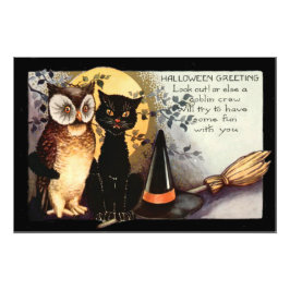 Uggla Black Cat Full Moon Witch Hat Fototryck