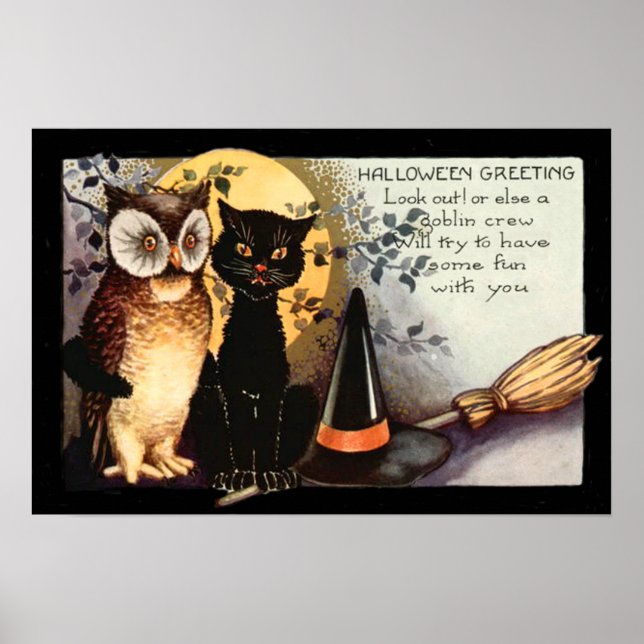 Uggla Black Cat Full Moon Witch Hat Poster (Framsidan)
