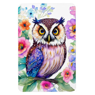 Uggla Blommigt Konstnärlig vattenfärg Magnet