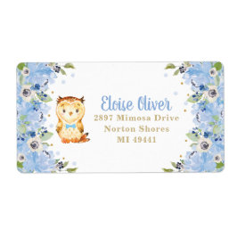 Uggla Blue Blommigt Baby Shower Boy Birthday Adres Fraktsedel