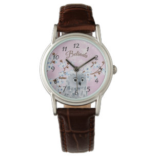 Uggla Blue Rosa Cherry Blommars Nummer Monogram Armbandsur
