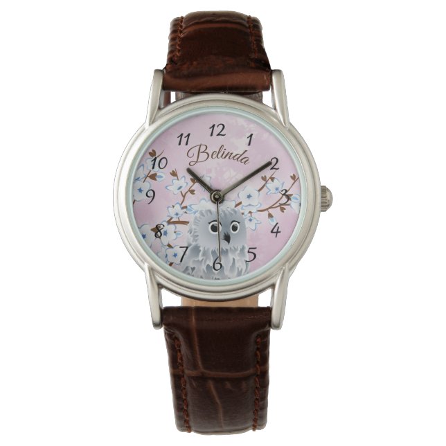 Uggla Blue Rosa Cherry Blommars Nummer Monogram Armbandsur (Framsida)