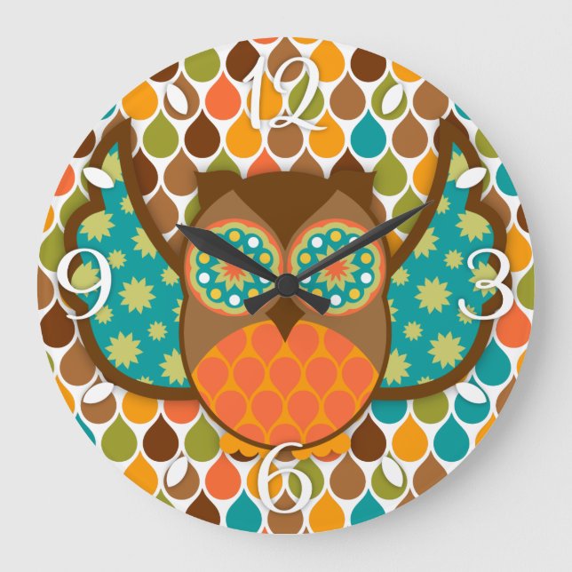 Uggla Boheme Brown och Teal Clock Stor Klocka (Framsida)