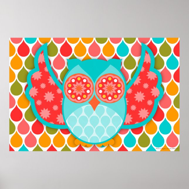 Uggla Boheme Red & Teal Art Poster (Framsidan)