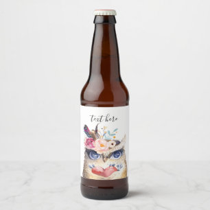 UGGLA, bohemian, boho blommigt Ölflaska Etikett