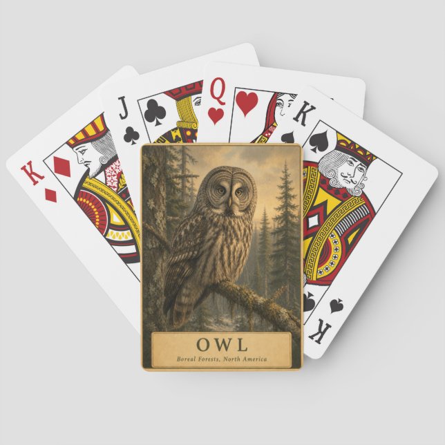 Uggla Boreal skog VINTAGE Casinokort (Baksidan)