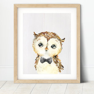 Uggla Bowtie Woodland Nursery Art Print Poster