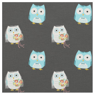 Uggla Bröllop Bride and Groom Cute Patterned Tyg