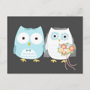 Uggla Bröllop Bride och Groom Cute Couple Vykort
