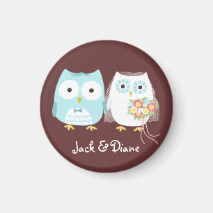 Uggla Bröllop Bride och Groom Cute lite Anpassning Magnet