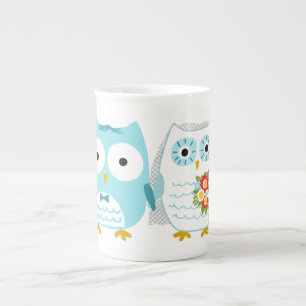 Uggla Bröllop Bride och Groom Cute Newlyged Coupl Benporslin Mugg