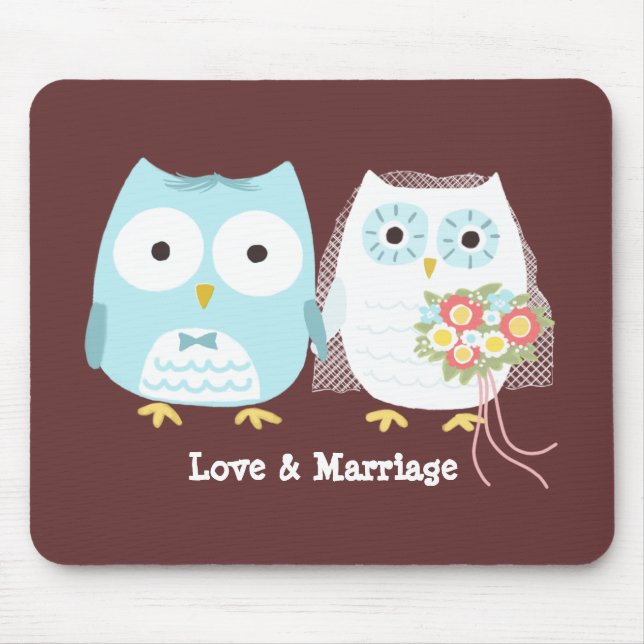 Uggla Bröllop Bride och Groom Cute Newlyweds Musmatta (Framsidan)