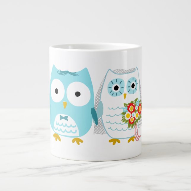 Uggla Bröllop Bride och Groom Newlyged Couple Jumbo Mugg (Framsidan)