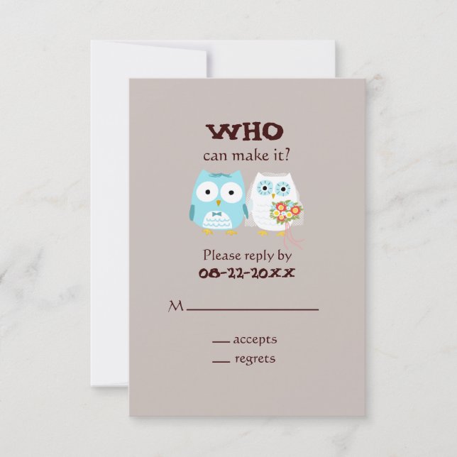 Uggla Bröllop OSA - Cute Bride and Groom Kort (Framsida)