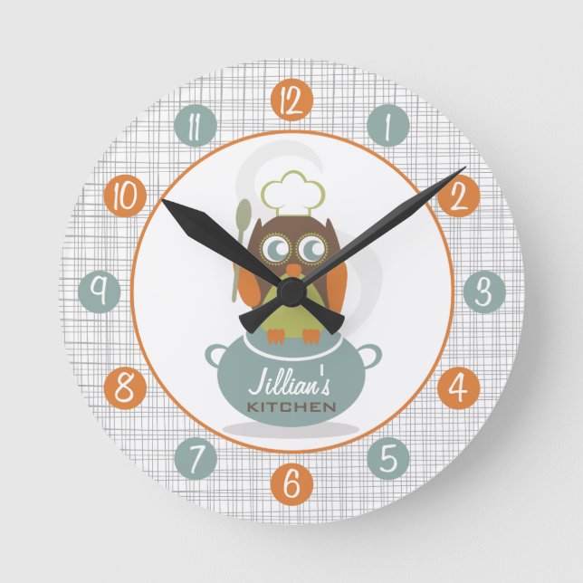 Uggla Chef Personlig Kitchen Clock Rund Klocka (Framsida)