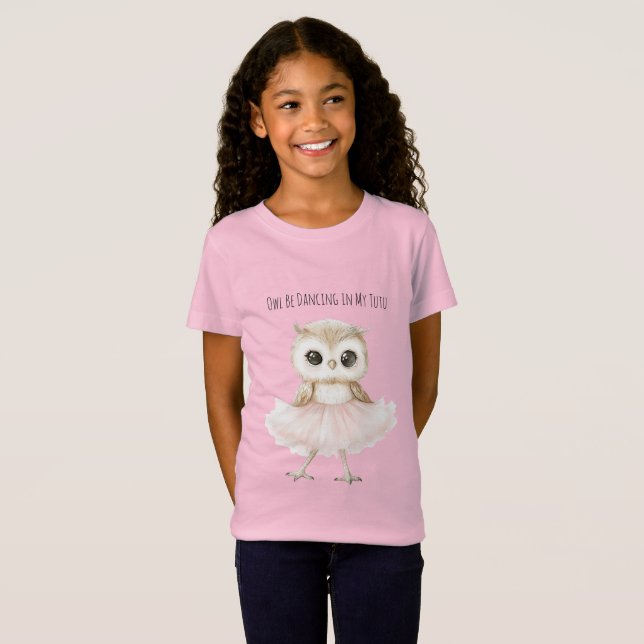 Uggla dansar rosa tutu ballerina t shirt (Hel framsida)