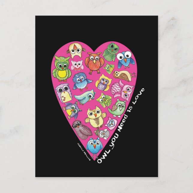 "Uggla du behöver är Kärlek" vykort nr 3 (Framsida)
