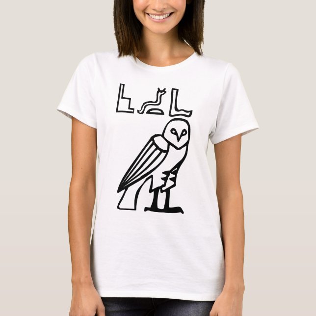 Uggla, egyptisk hieroglyf t-shirt (Framsida)