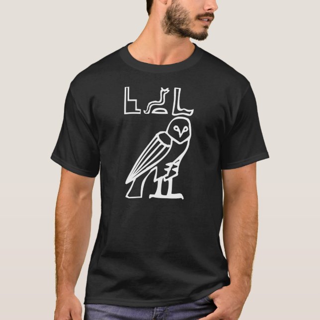 Uggla, egyptisk hieroglyf t shirt (Framsida)