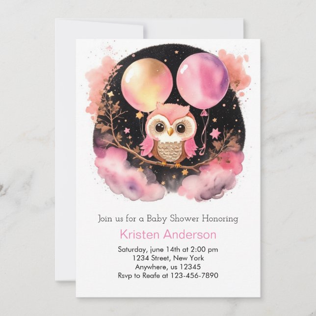 Uggla Enchanted Rosa Wildblomma Baby Shower Inbjudningar (Framsida)