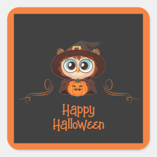 Uggla/fall/höst/Halloween/pumpa Fyrkantigt Klistermärke