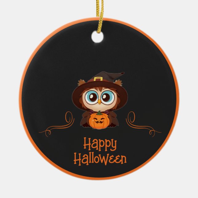 Uggla/fall/höst/Halloween/pumpa Julgransprydnad Keramik (Framsidan)