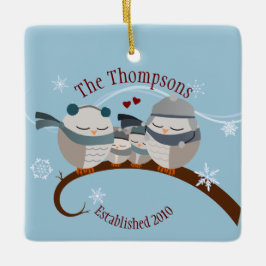 Uggla-familjen med fyra nyckelord julgransprydnad keramik