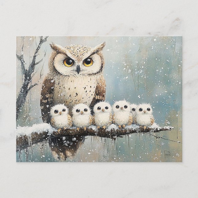 Uggla-familjen på Snowy Gren Vykort (Framsida)