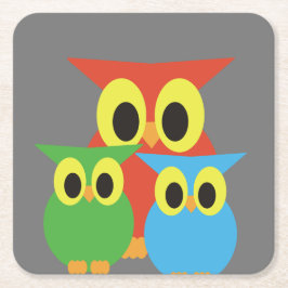 Uggla-familjen: Röd, Grönt och Blå Underlägg Papper Kvadrat