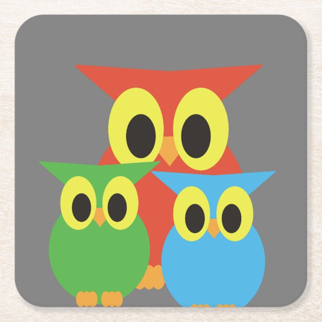 Uggla-familjen: Röd, Grönt och Blå Underlägg Papper Kvadrat (Framsidan)