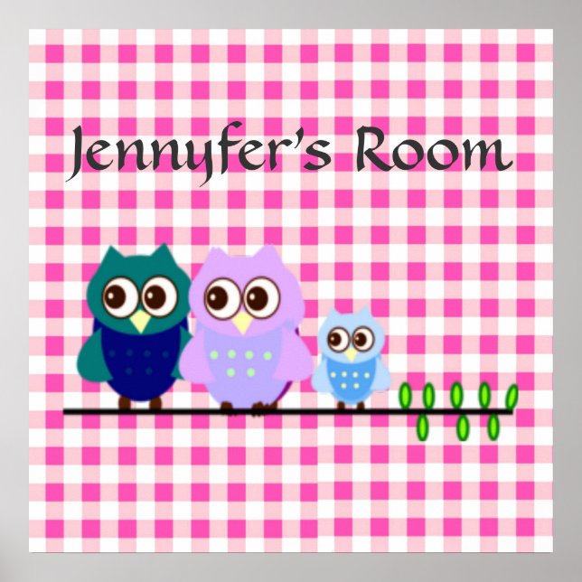 Uggla Family i Rosa Vichy Poster (Framsidan)