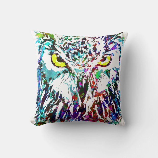 Uggla | Färgfull Uggla Teckning | UGGLA DEKORATIV  Kudde (Framsida)