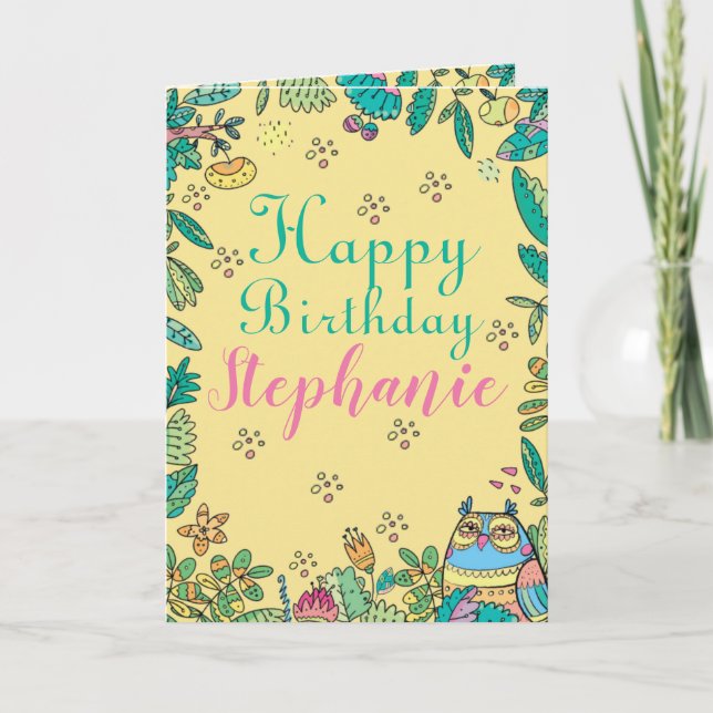 Uggla färglös folkArt-typografi i Teckning Kort (Framsida)