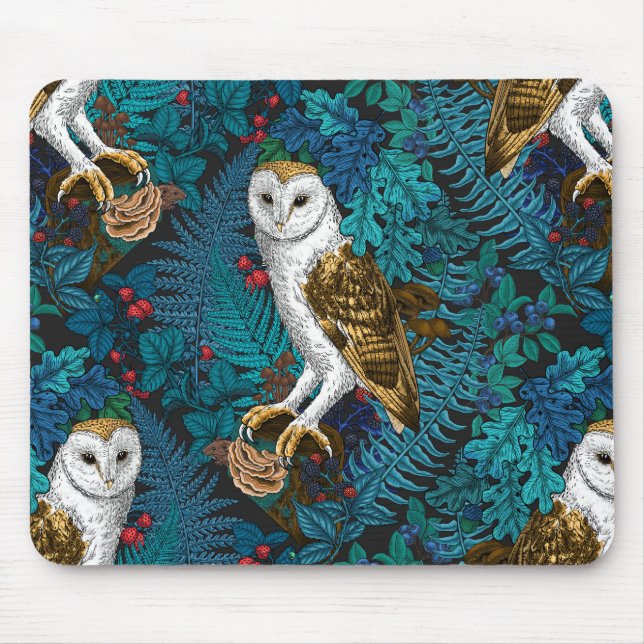 Uggla, ferner, ek och bär 3 musmatta (Framsidan)