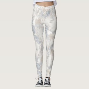 uggla Fjädrar, grått, beige och blue, fågel, lj Leggings