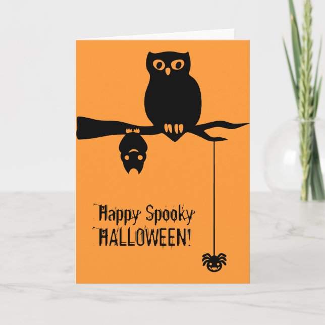 Uggla-Fladdermus-Spider-taloky Halloween Kort (Framsida)