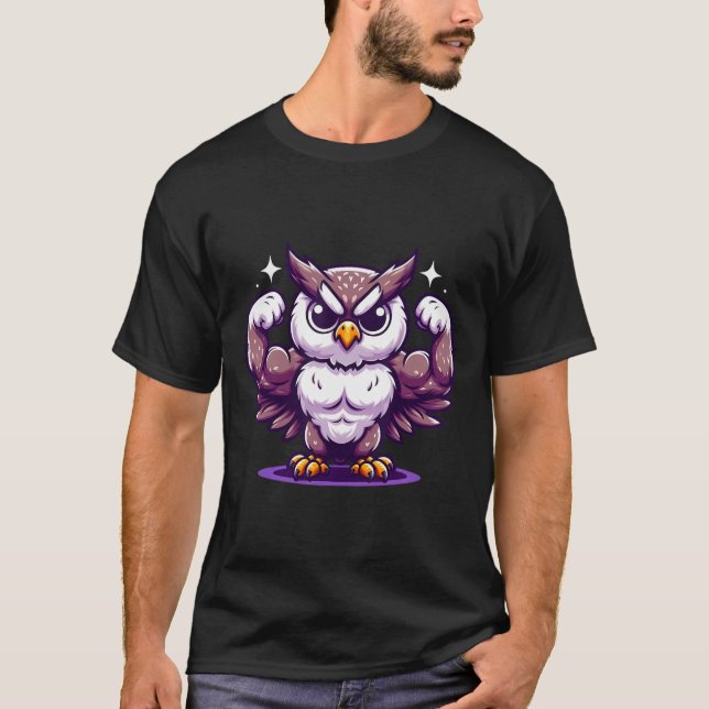 Uggla Flexing Muscles Fläkt Älskare Bodybuilding G T Shirt (Framsida)