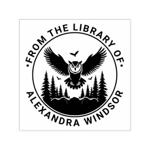 Uggla Flygande Frontalvy, Granar Bibliotek Bok Nam Självfärgande Stämpel