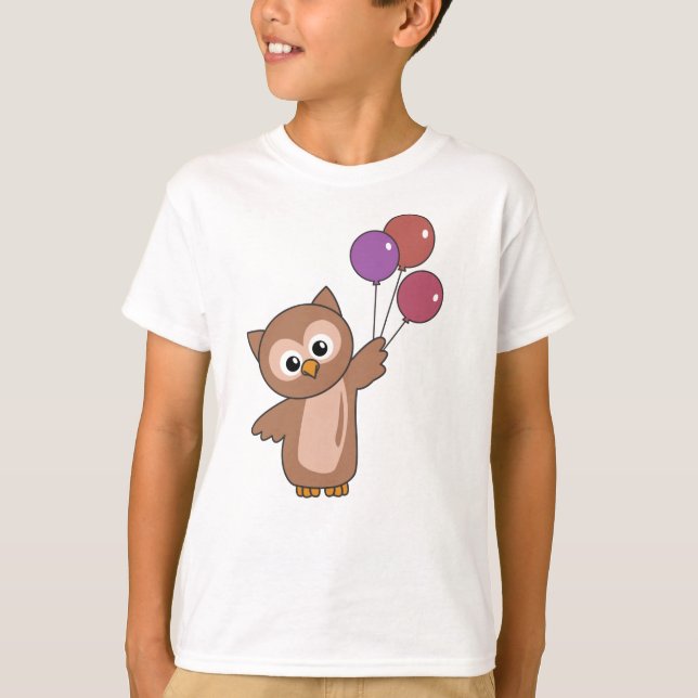 Uggla flyger med ballonger sötdjur för barn t shirt (Framsida)