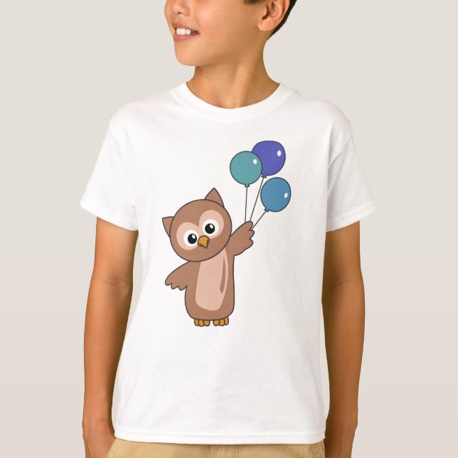 Uggla flyger med ballonger sötdjur för barn t shirt (Framsida)