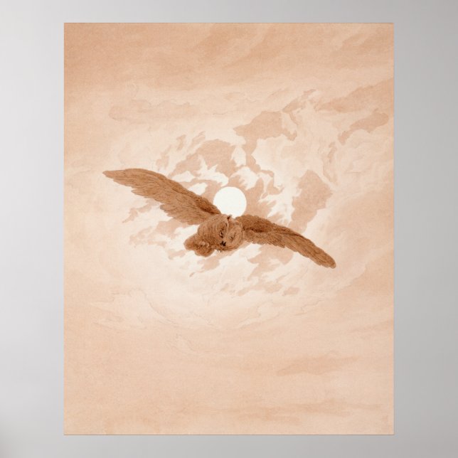 Uggla flyger mot en månbelyst himmel Caspar Friedr Poster (Framsidan)