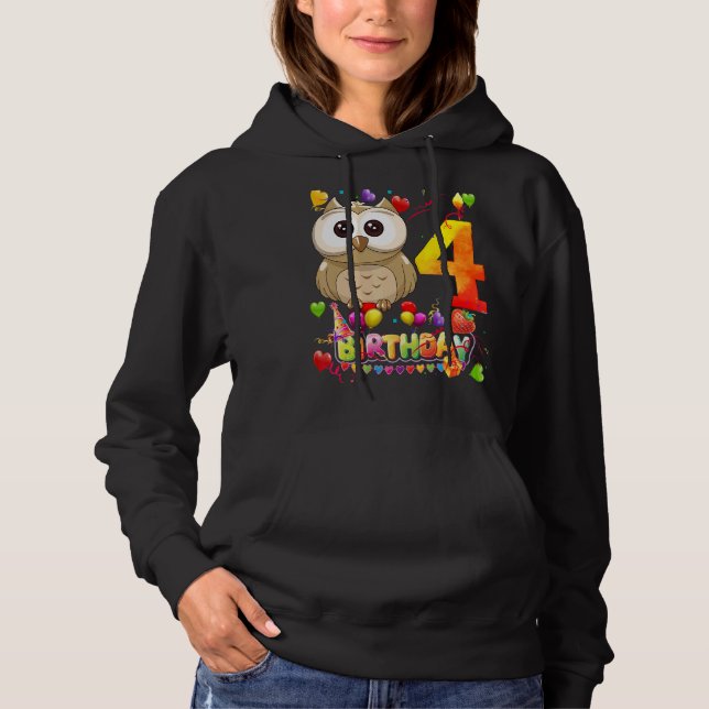 Uggla födelsedag 4 år gamla barn 4:e Uggla T Shirt (Framsida)
